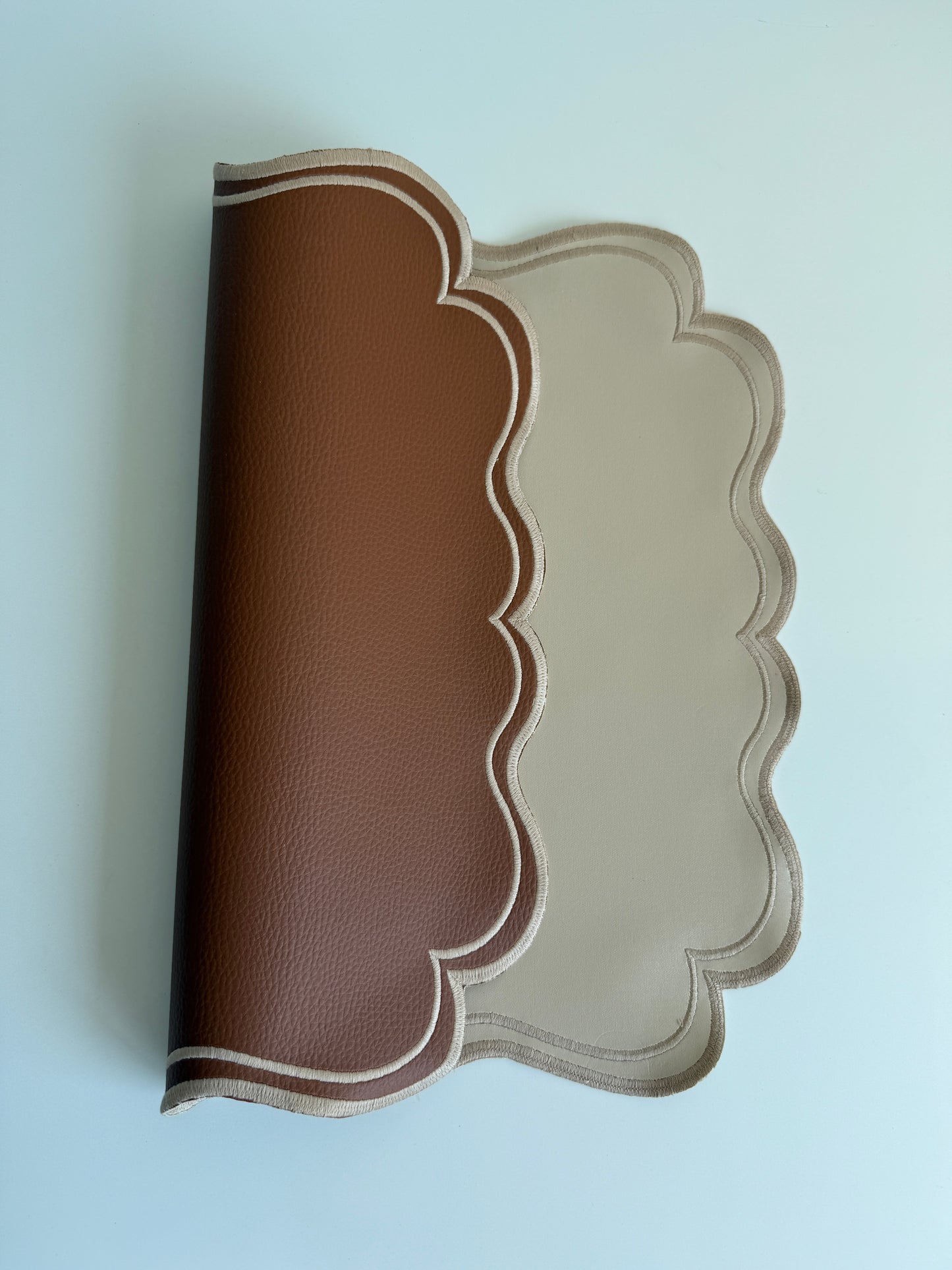 Two-Sided Brown and Beige Table Mat Synthetic Leather