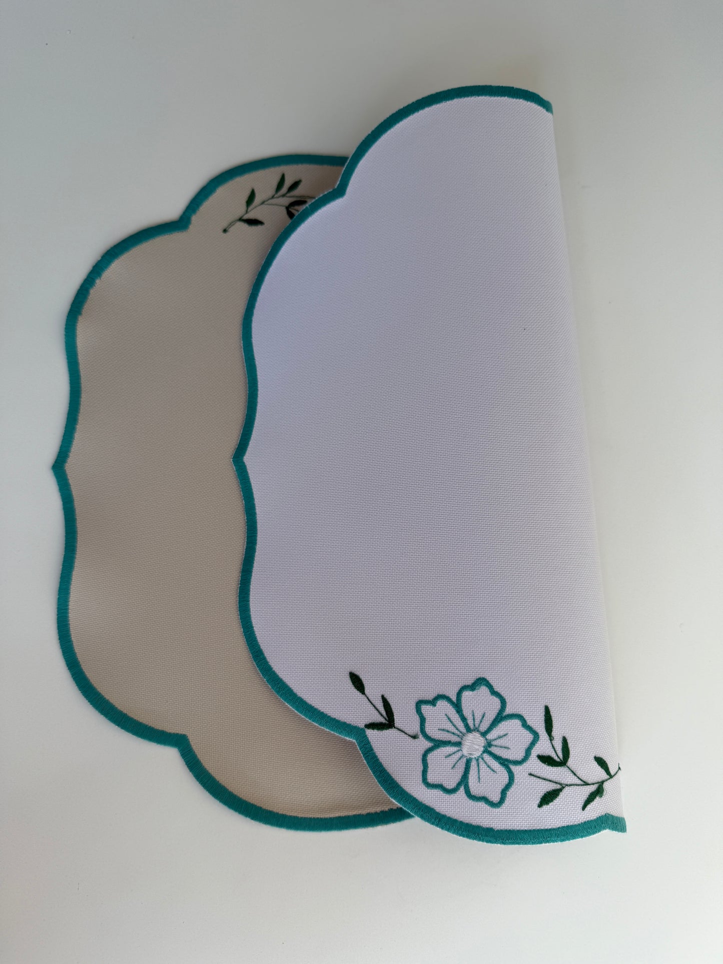 Two-Sided Table Mat with Floral Embroidery