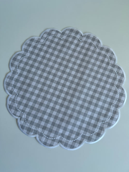 Reversible Fabric Table Mat – Gray Plaid and Solid White