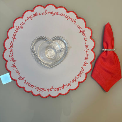 Round Placemat with Inspirational Embroidery Coral