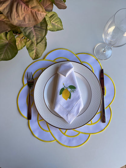 Round Placemat with Interlaced Design and Yellow Details