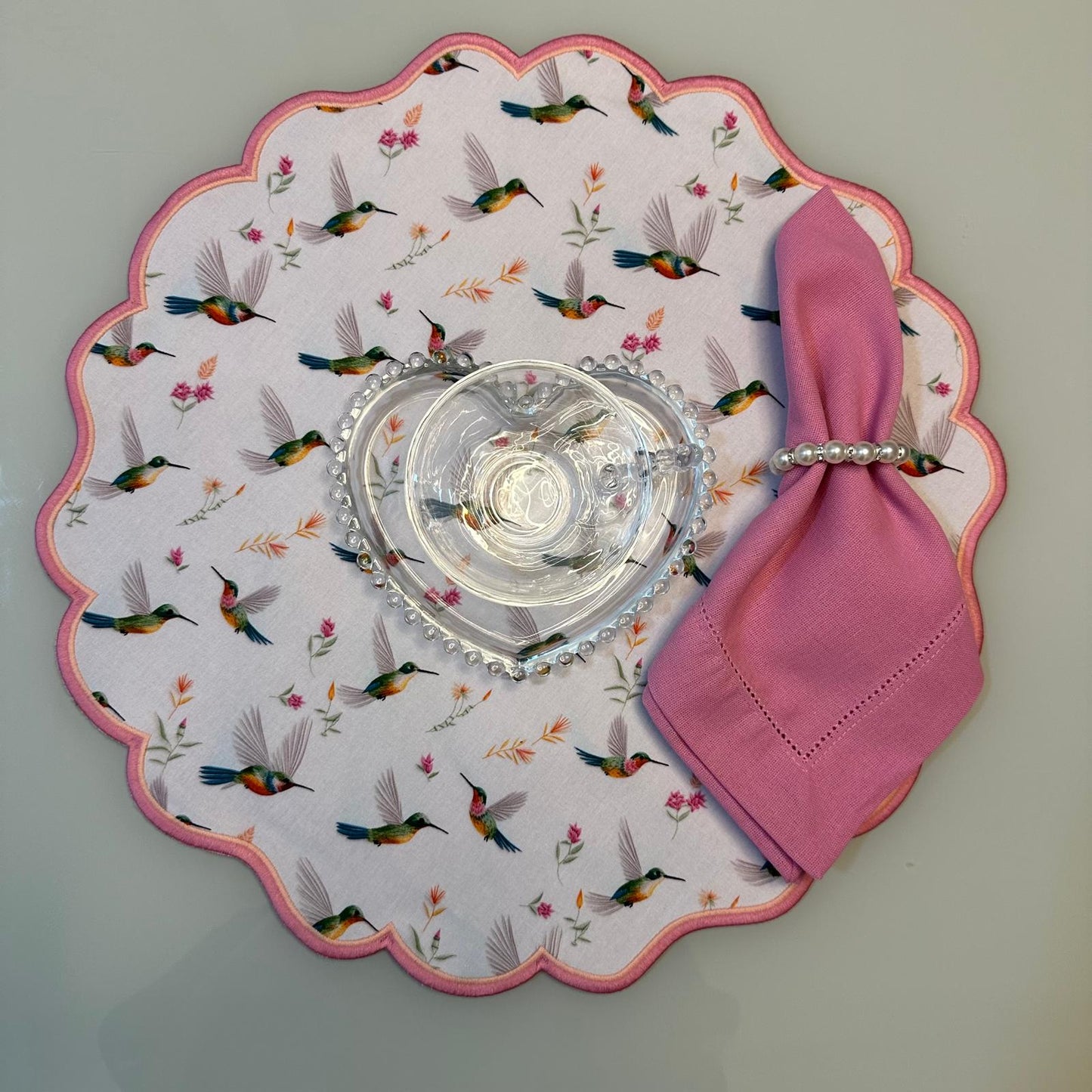 Round Placemat with Bird Print