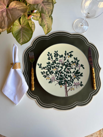 Dark Green Round Placemat with Stitching Details