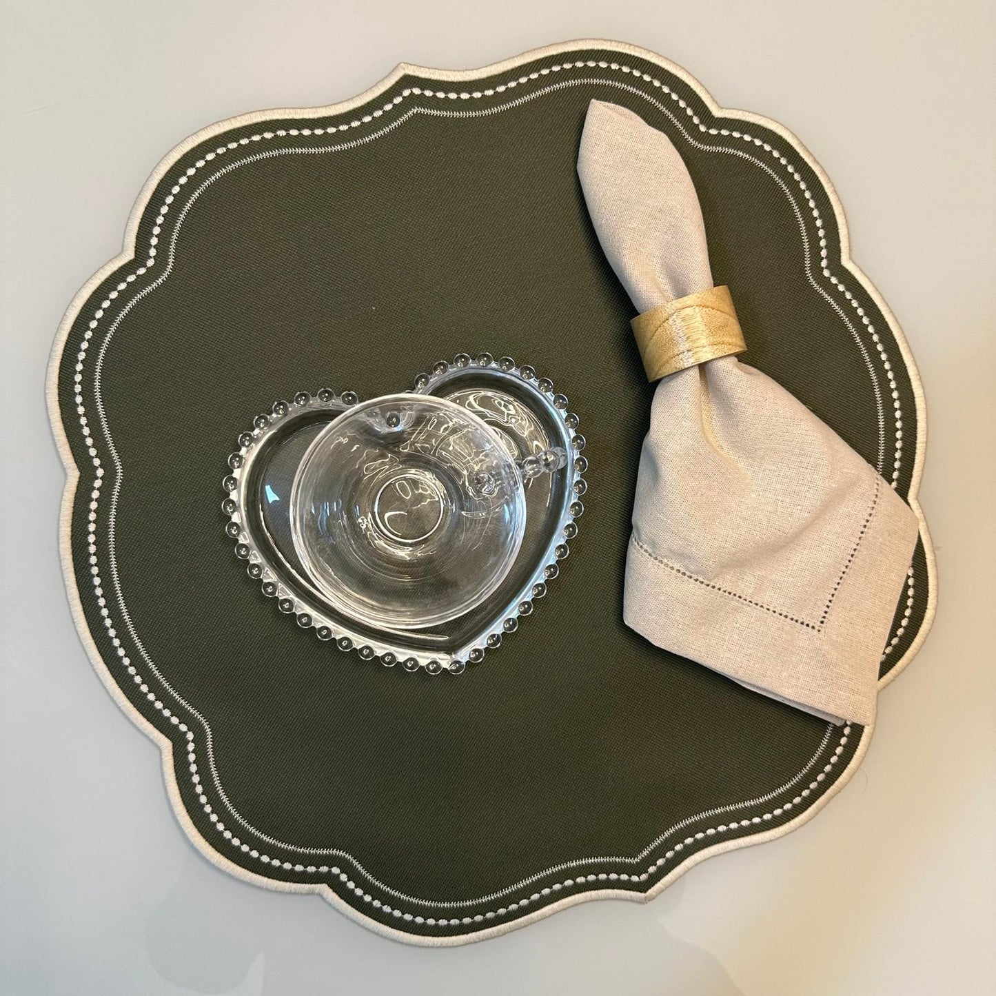 Dark Green Round Placemat with Stitching Details