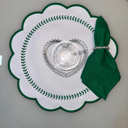 Round Placemat with Green Branch Embroidery