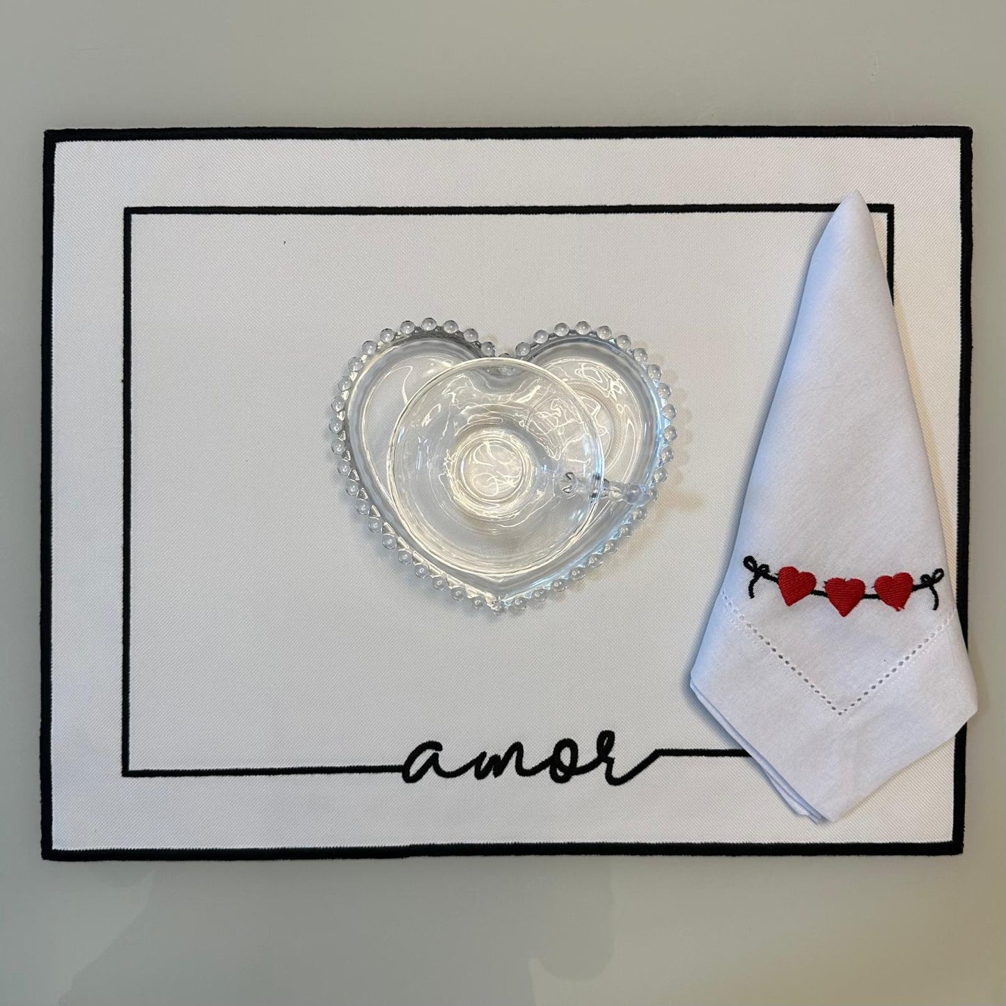 White Placemat with Black Details and "Love"