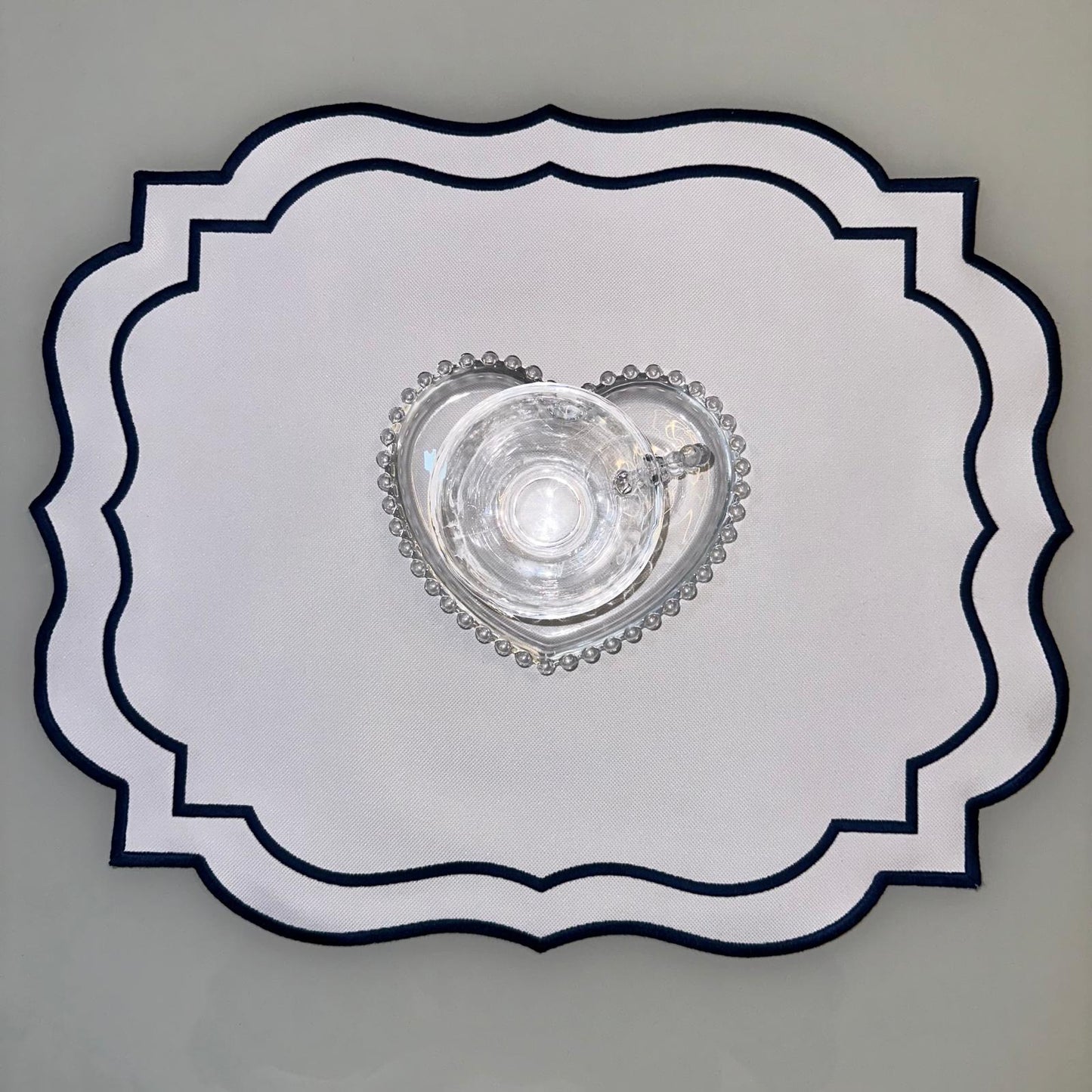 White Fabric Placemat with Navy Blue Details