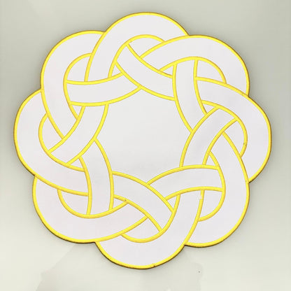 Round Placemat with Interlaced Design and Yellow Details