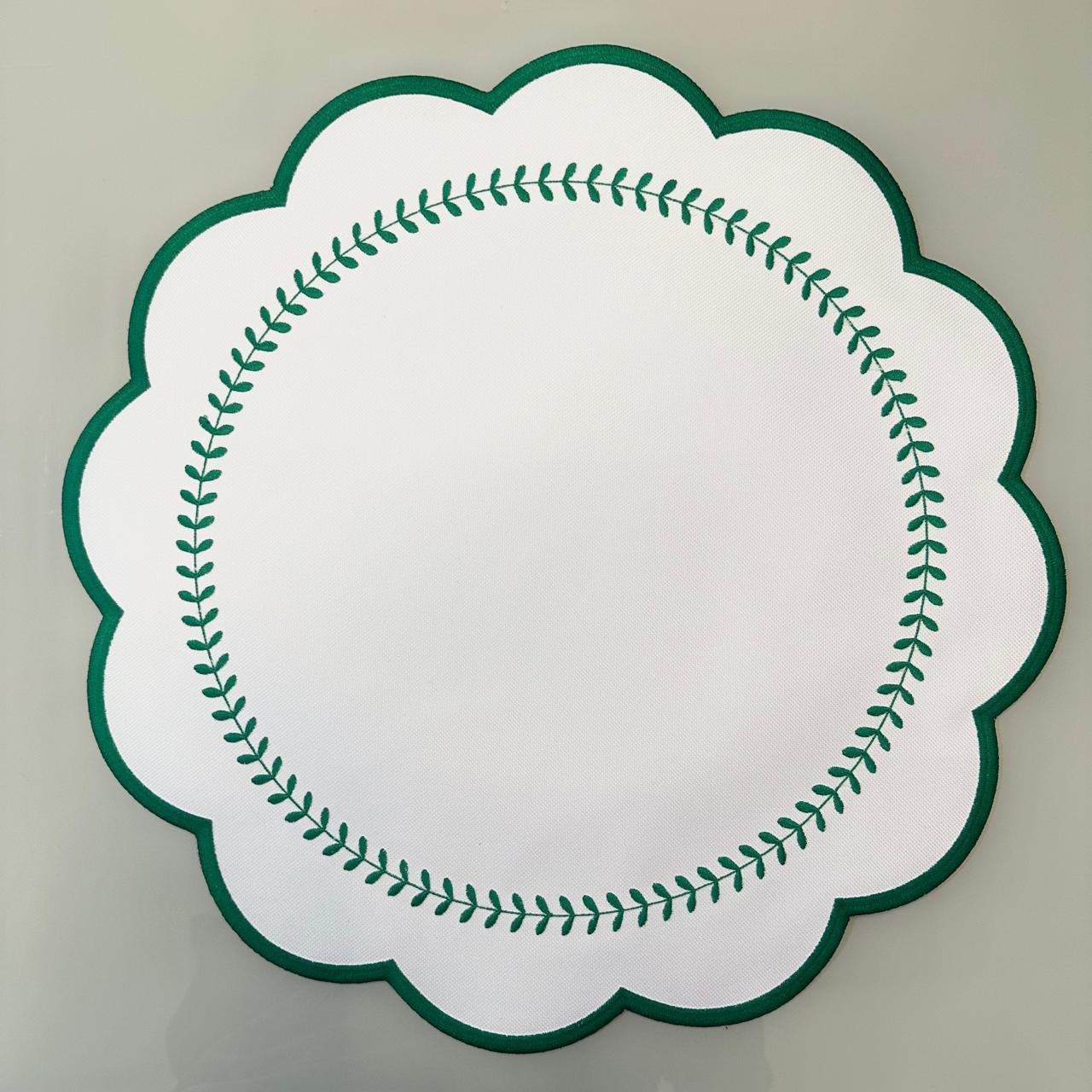 Round Placemat with Green Branch Embroidery