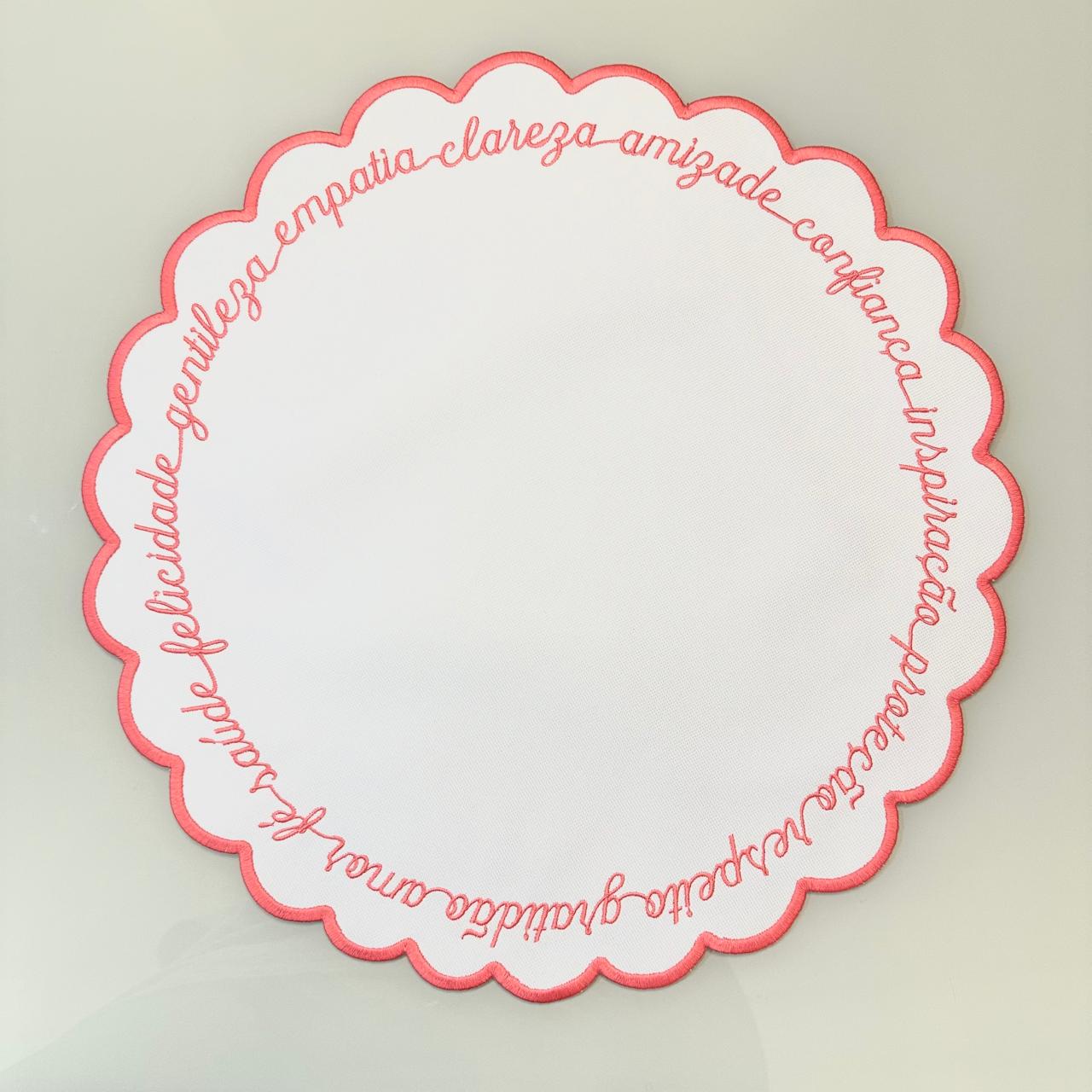 Round Placemat with Inspirational Embroidery Coral