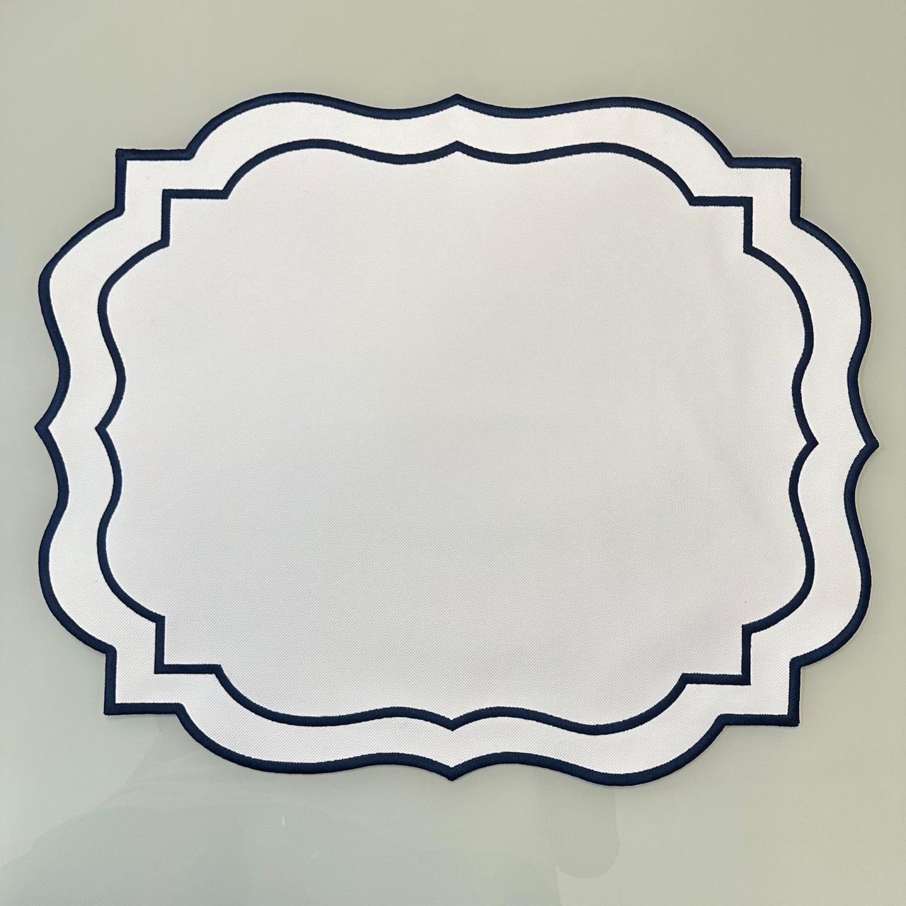 White Fabric Placemat with Navy Blue Details