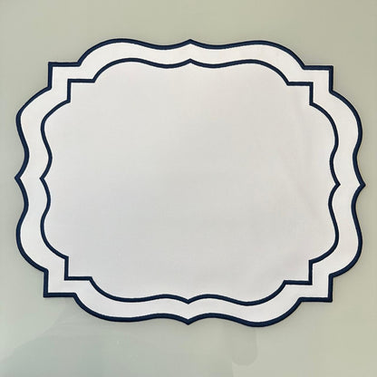 White Fabric Placemat with Navy Blue Details