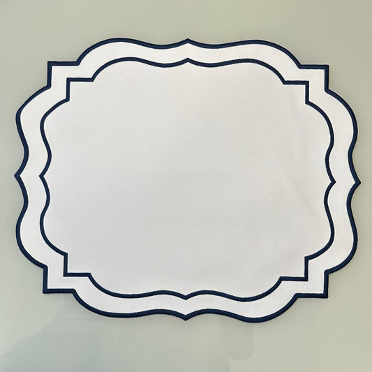 White Fabric Placemat with Navy Blue Details