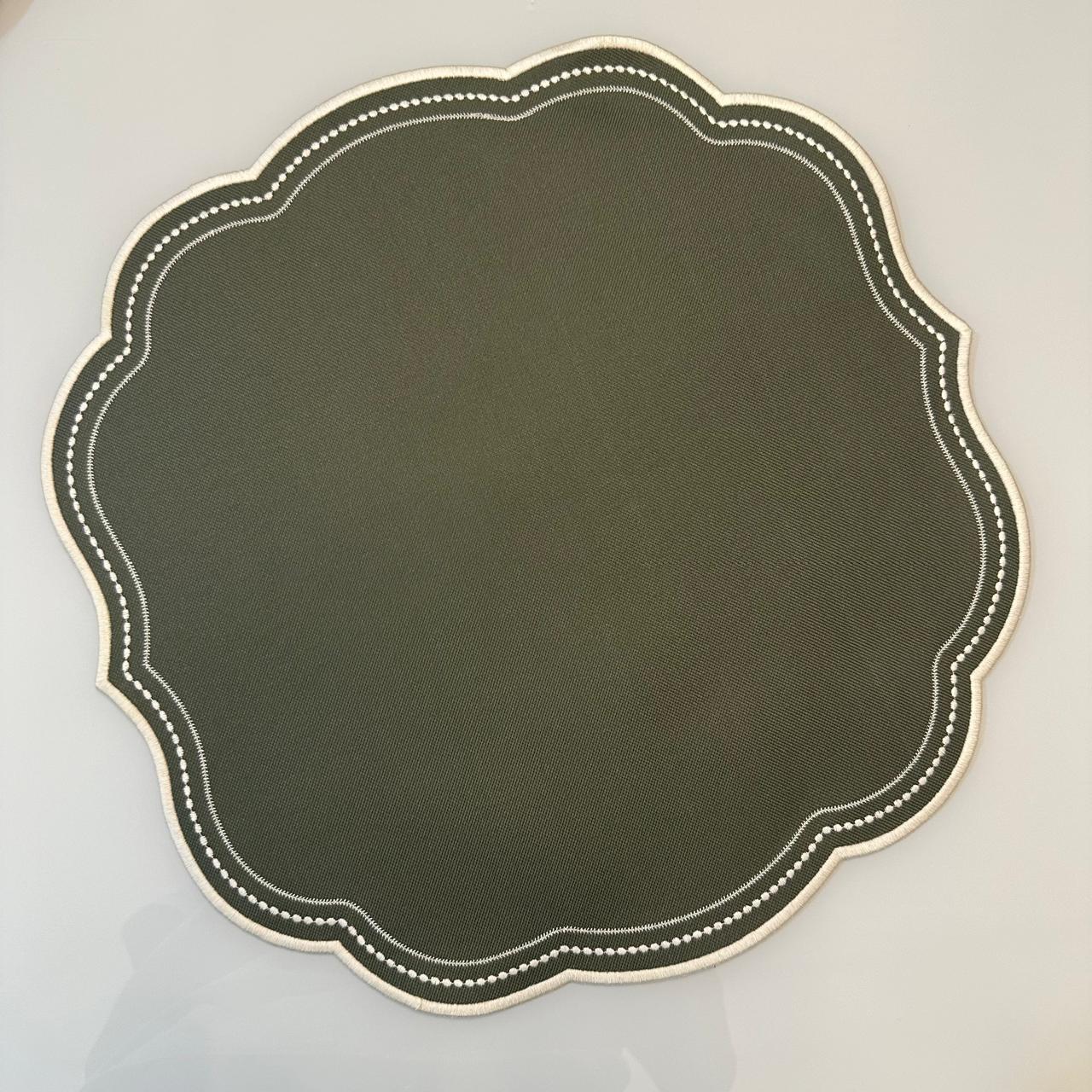 Dark Green Round Placemat with Stitching Details